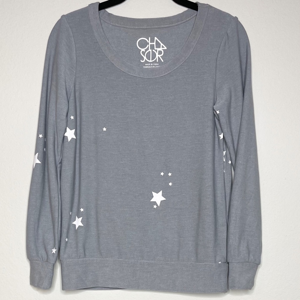 Chaser Gray Stars Print Pullover Sweatshirt Top XS